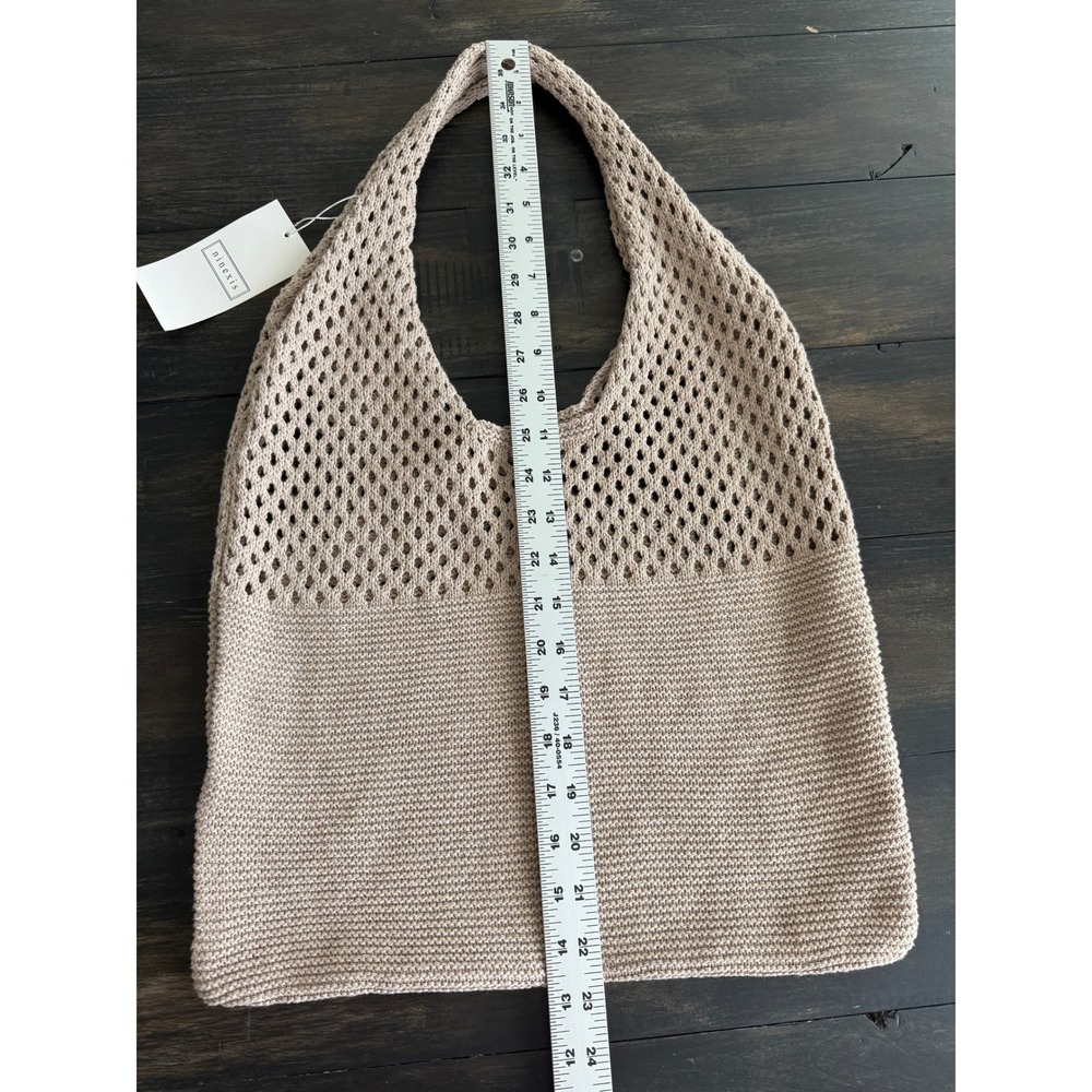 Ninexis NWT Neutral Beige Stretchy Open Knit Farmer's Market Summer Shoulder Bag - Picture 3 of 8